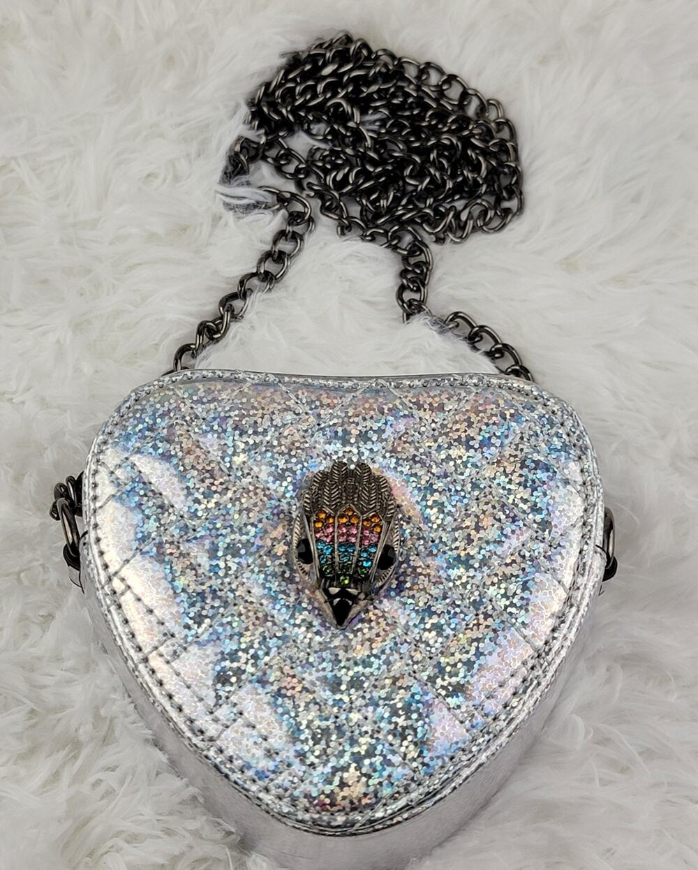 Heart Designer Mini Purse Sliver Metallic Crossbody 24 Chain Zip Small Bag Eagle